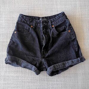 ZARA High-Waisted Black Denim Jean Shorts | Size 0